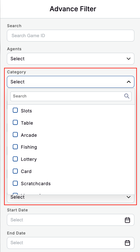 Game Report - Advanced Filter